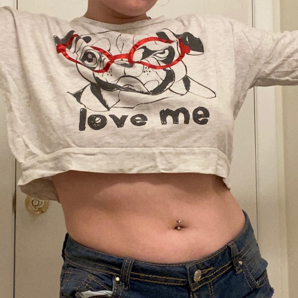 Cute Dog Long Sleeve Crop Top